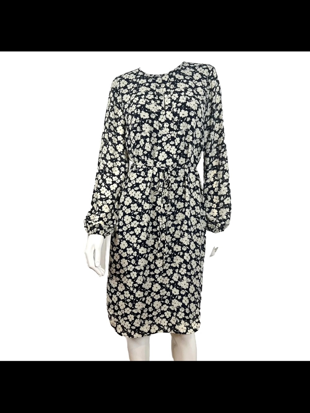 Lauren Ralph Lauren Blue and White Floral Long-Sleeve Tie-Waist Dress
